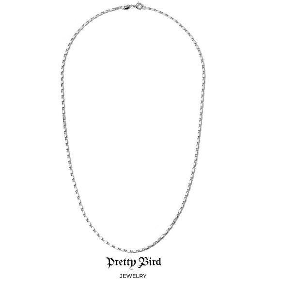 18K White Gold Plated Bar Link Chain Necklace - 17.5" - Picture 1 of 2